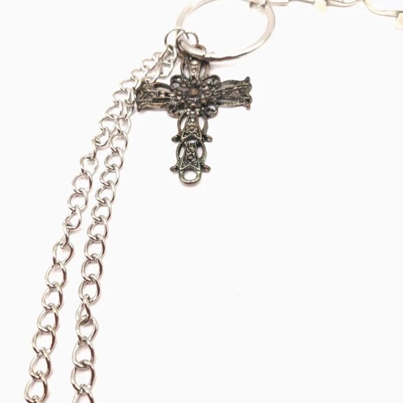 Mens Wallet Or Pants Double Layer Silver Tone Chain + Antique Style Cross -21" - Picture 3 of 8